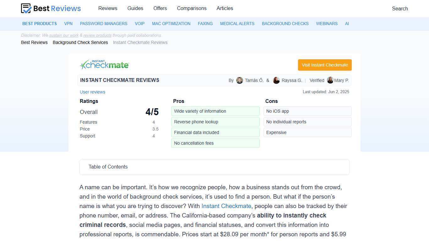Instant Checkmate Reviews 2026 by Experts & Users - Best Reviews